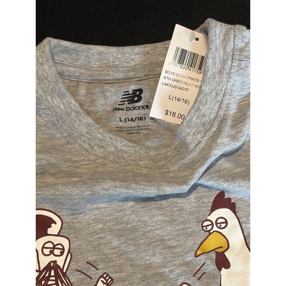 New Balance Boys Large 14/16 Gray Chicken Football Graphic T Shirt NWT Free Ship - Picture 2 of 5